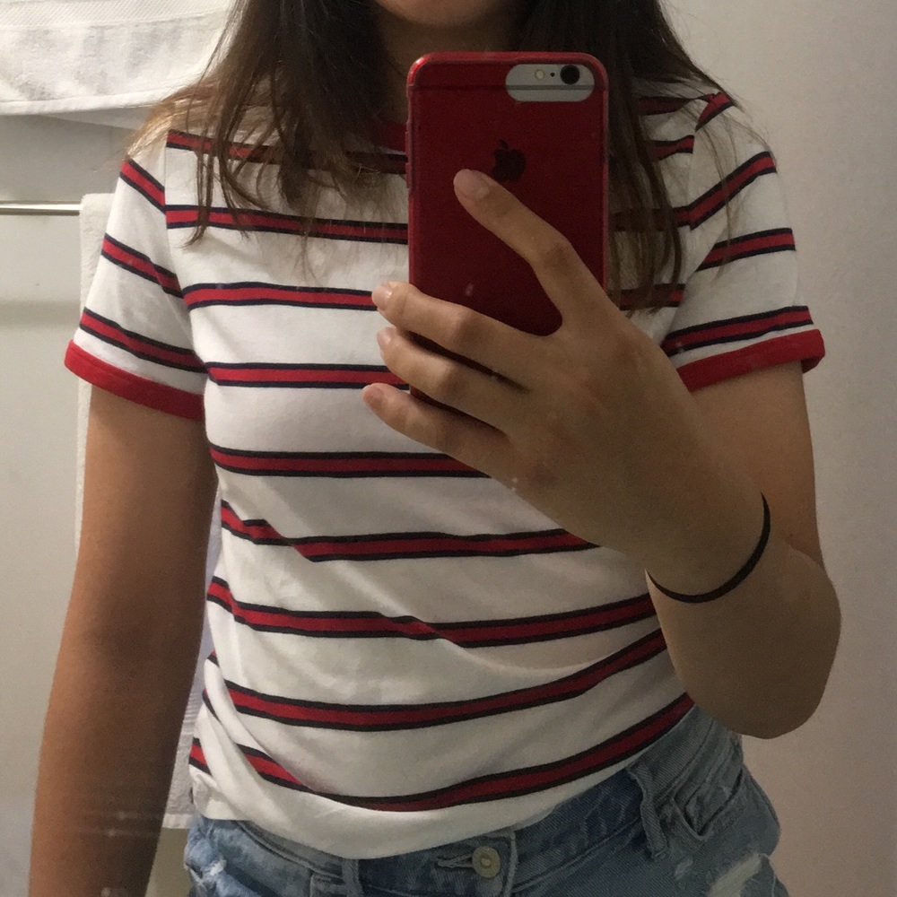 H & M red and white striped t - shirt short sleeve